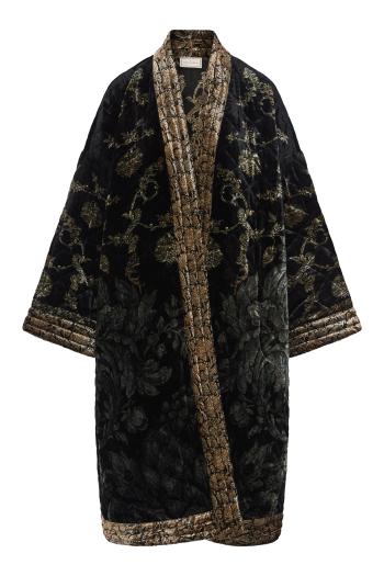 Kanpur printed velvet kimono in black multi