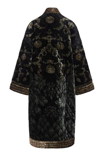 Kanpur printed velvet kimono in black multi