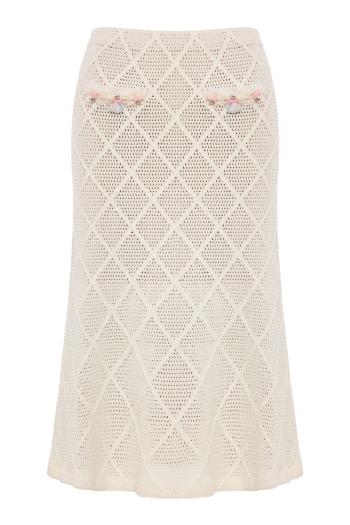 Fringe knit midi skirt in cream