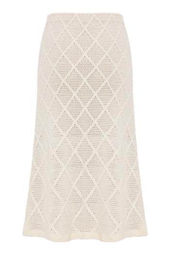 Fringe knit midi skirt in cream