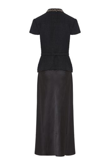 Bouclé crystal-trim satin midi dress in black
