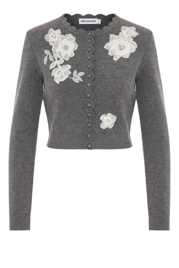 Lace-flower knit cardigan in grey