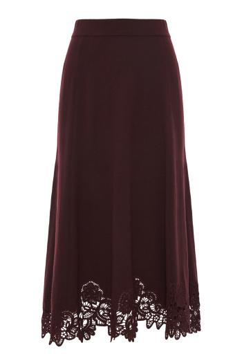 Valiant merino lace midi skirt in mahogany