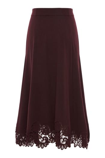 Valiant merino lace midi skirt in mahogany