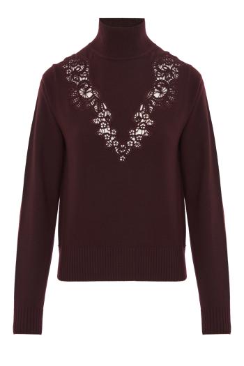 Valiant merino lace turtleneck in mahogany