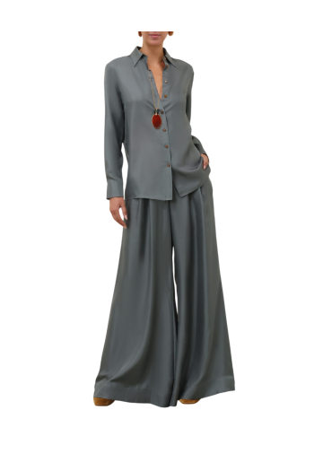 Wide leg silk pant in airforce