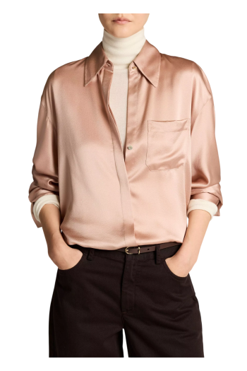 Silk dolman-sleeve blouse in blush
