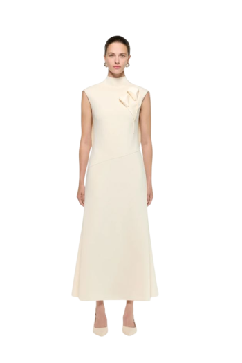 Tulip appliqué crepe midi dress in cream