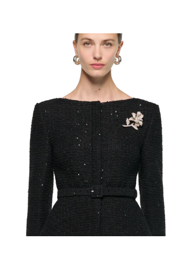 Flower-brooch boucle jacket in black