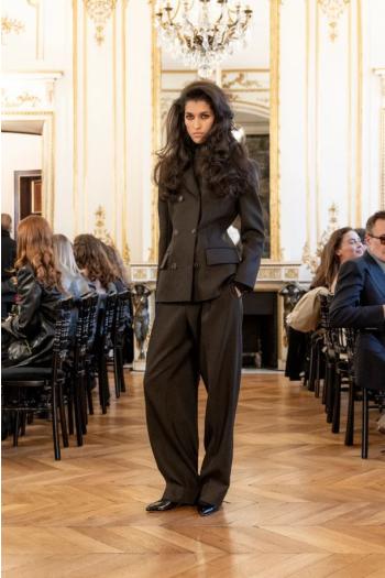 Straight-leg wool-blend pants in dark brown