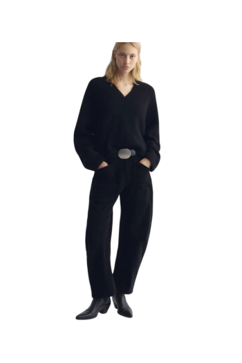 Shon corduroy barrel-leg pants in dark charcoal