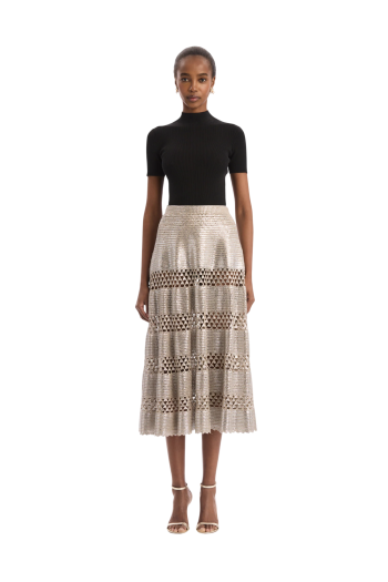 Foil crochet cotton midi skirt in silver