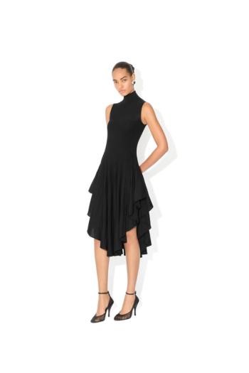 Pointed-hem velvet midi dress in black