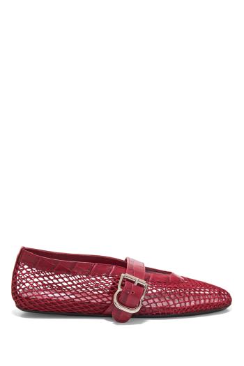 La Ballerine fishnet and crocodile-embossed calfskin flats in cerise