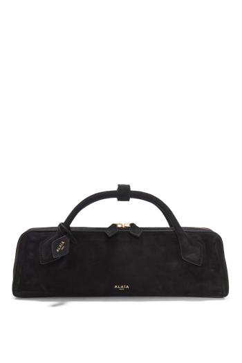 Le Teckel suede top-handle clutch in black