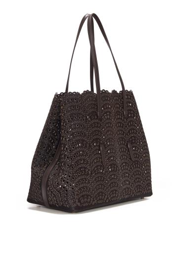 Mina 37 perforated haircalf tote bag in chocolat