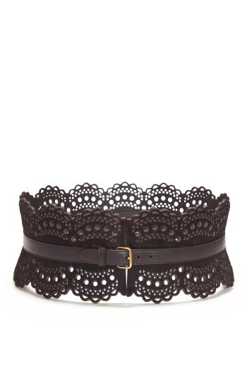 Vienne perforated haircalf belt in chocolate