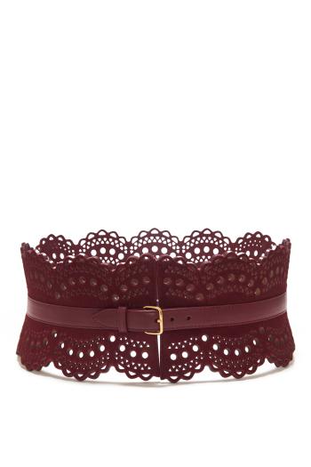 Vienne perforated haircalf belt in cerise
