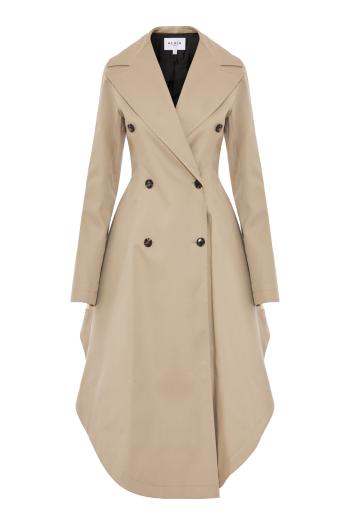 Asymmetric bonded cotton poplin coat in beige
