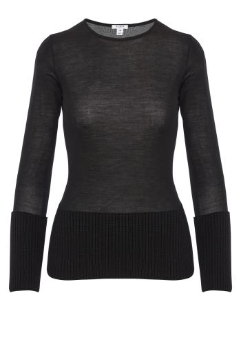 Multi-gauge merino wool top in black