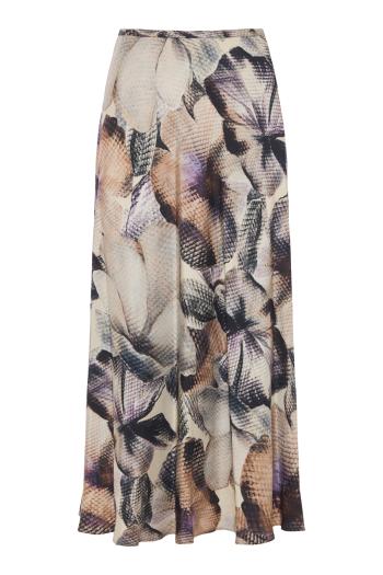 Printed bias-cut silk midi skirt in beige