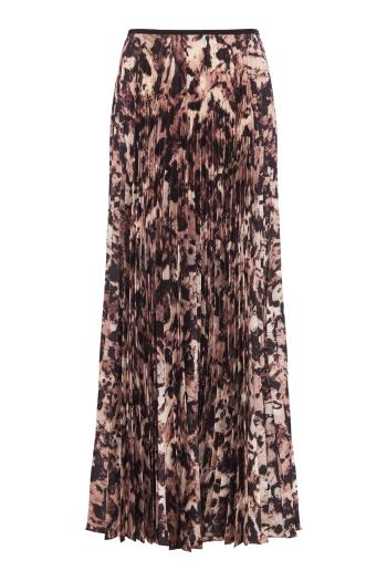 Printed plissé crepe midi skirt in brown