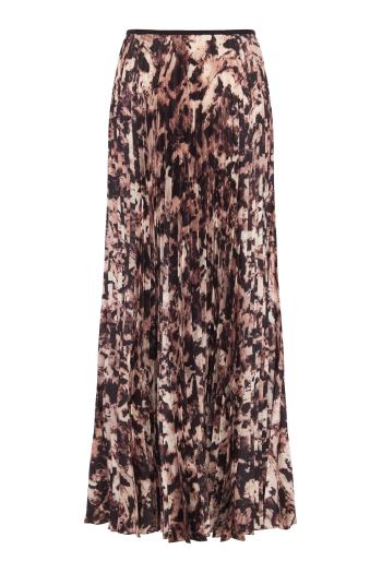 Printed plissé crepe midi skirt in brown