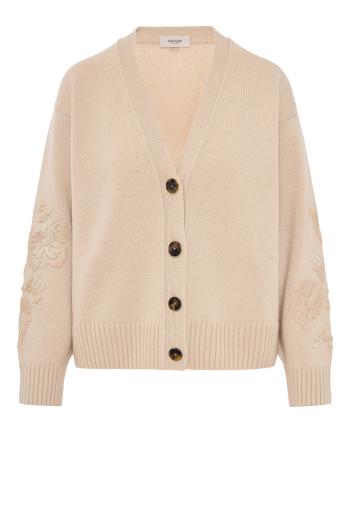Embroidered cashmere cardigan in grege