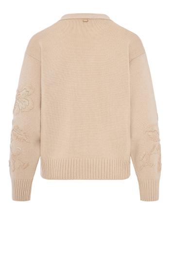 Embroidered cashmere cardigan in grege