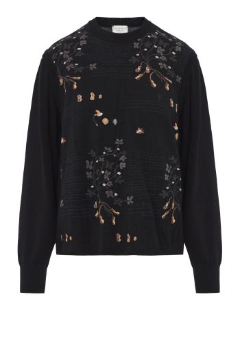 Embroidered wool and cotton sweater in black
