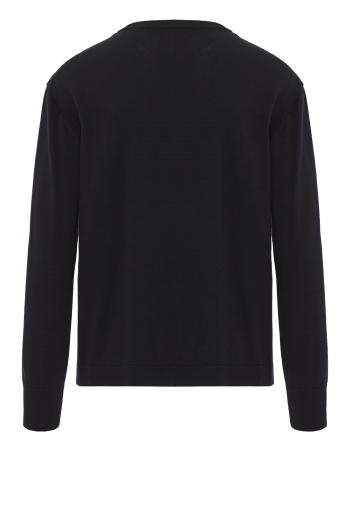 Intarsia knitted wool and cotton sweater in grey