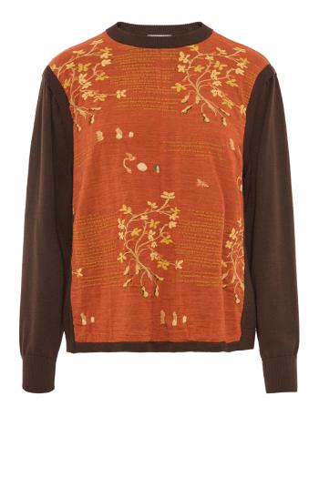 Embroidered wool and cotton sweater in orange