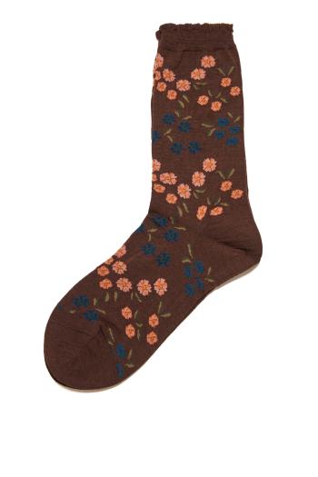Floral intarsia wool-blend socks in brown
