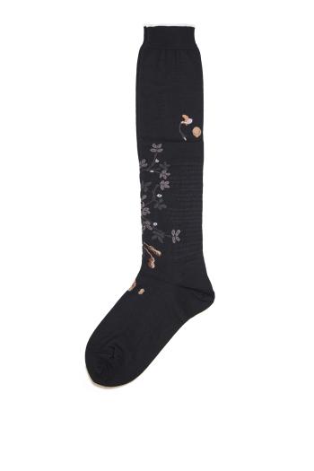 Intarsia wool-blend knee-high socks in black
