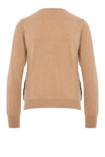 Intarsia knitted cotton and cashmere cardigan in brown