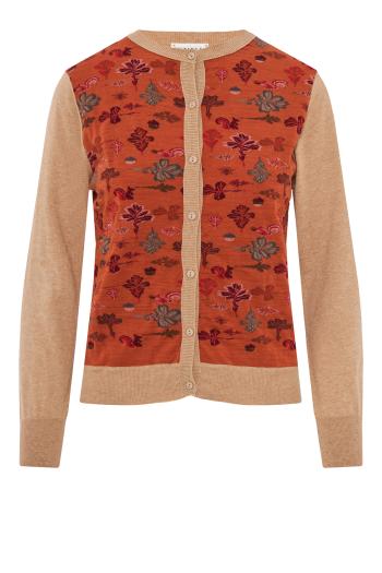 Intarsia knitted cotton and cashmere cardigan in orange