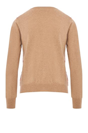 Intarsia knitted cotton and cashmere cardigan in orange
