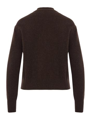 Intarsia knitted wool cardigan in brown
