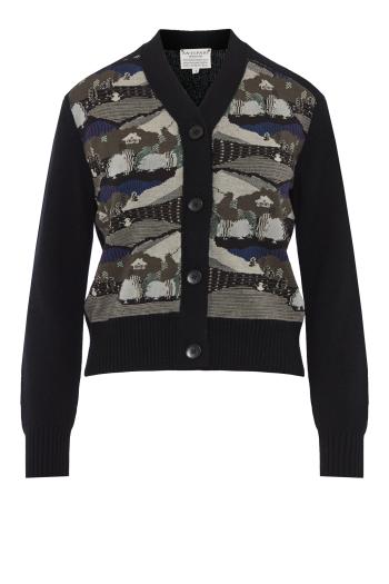 Intarsia knitted wool cardigan in black