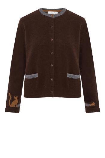 Intarsia knitted wool-blend cardigan in brown