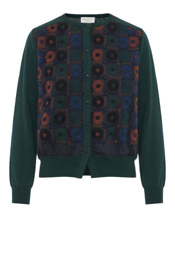 Embroidered cotton and cashmere cardigan in green
