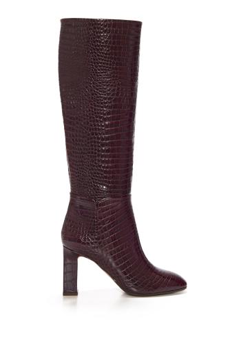Sellier 85 croc-embossed leather boots in rich plum