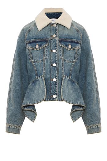 Shearling-collar denim jacket in blue jean