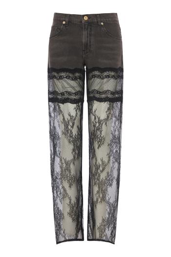 Lace-panelled denim jeans in black