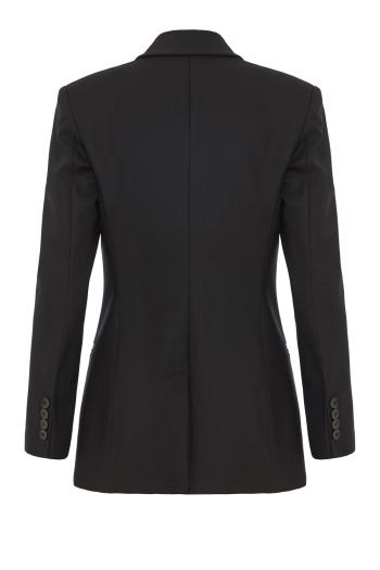 Double-breasted appliqued wool-blend blazer in black