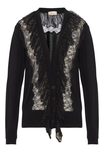 Chantilly lace wool cardigan in black
