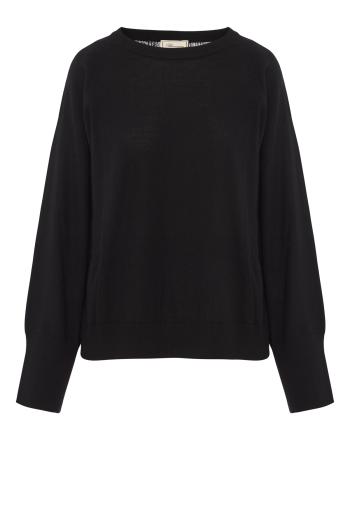 Tulle-back wool sweater in black
