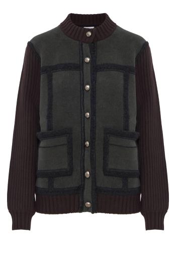 Shearling-effect cashmere and cotton jacket in vert