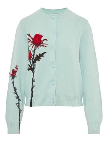 Bubble knit cashmere cardigan in turquoise