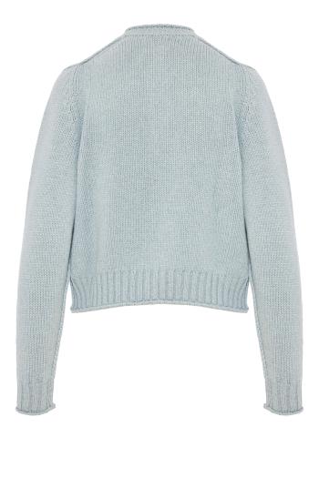 Gold-button cashmere cardigan in cloud blue
